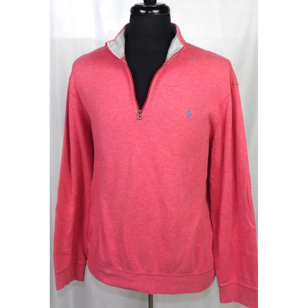 Polo Ralph Lauren Performance‎ Pale Pink Jersey Cotton 1/4 Zip Sweater Men's XL